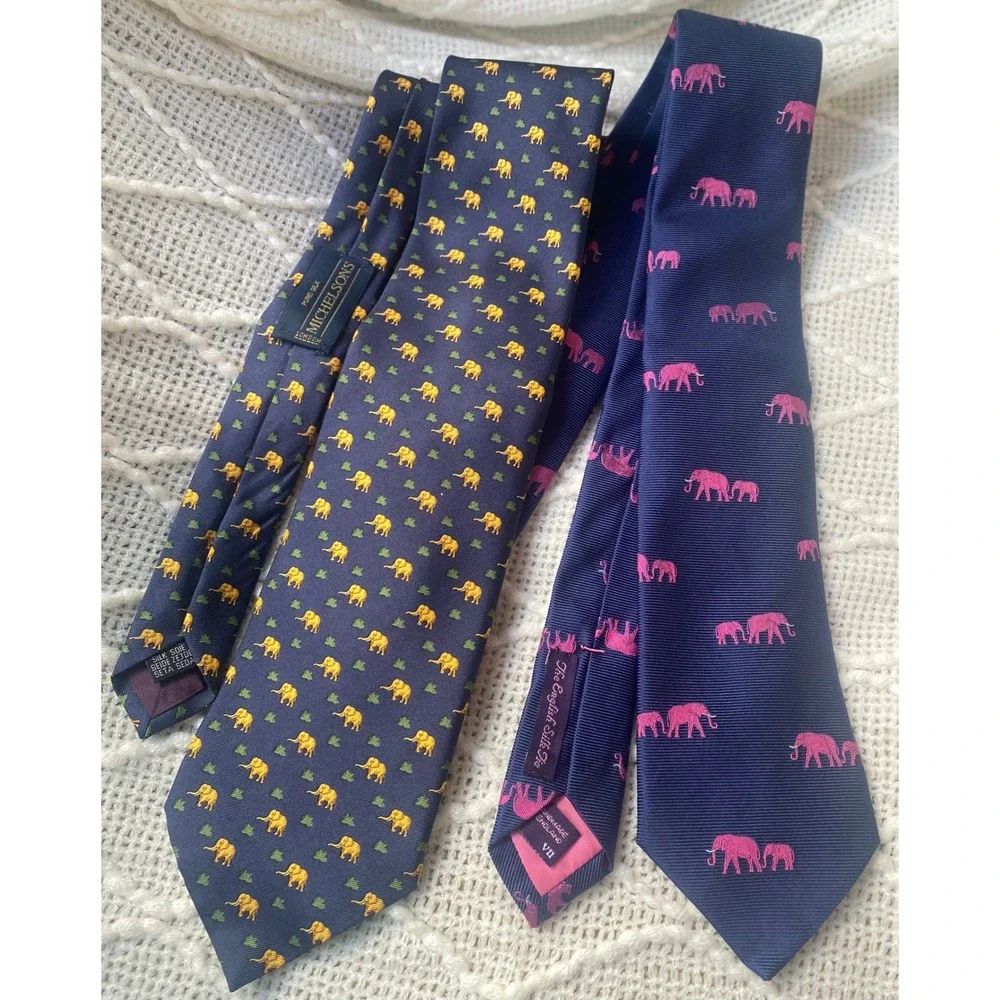 2 Silk Elephant Novelty‎ Ties English Silk Mitchelsons London Excellent Gift!